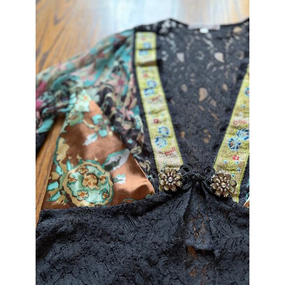 Vintage Shabby Chic Kimono Top Jacket Edwardian Patchwork Silk Gypsy Artsy Lace - Picture 7 of 10